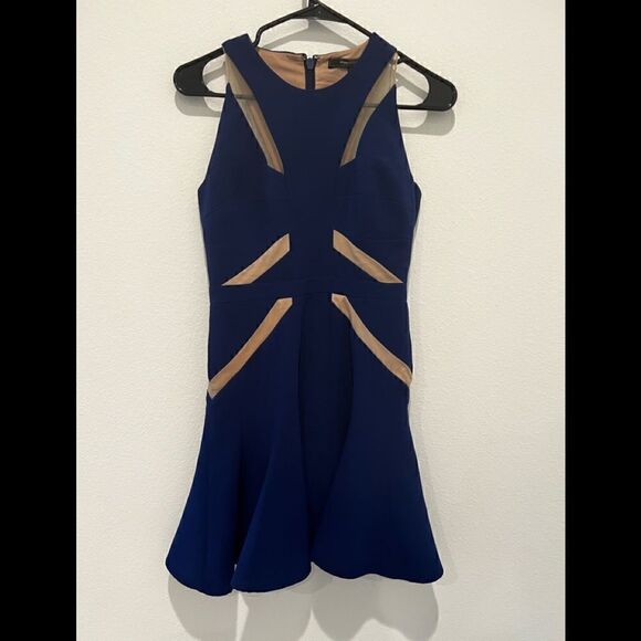 BCBGMaxazria Solie Tulle Insert Cut Out Blue Dress - Picture 3 of 5